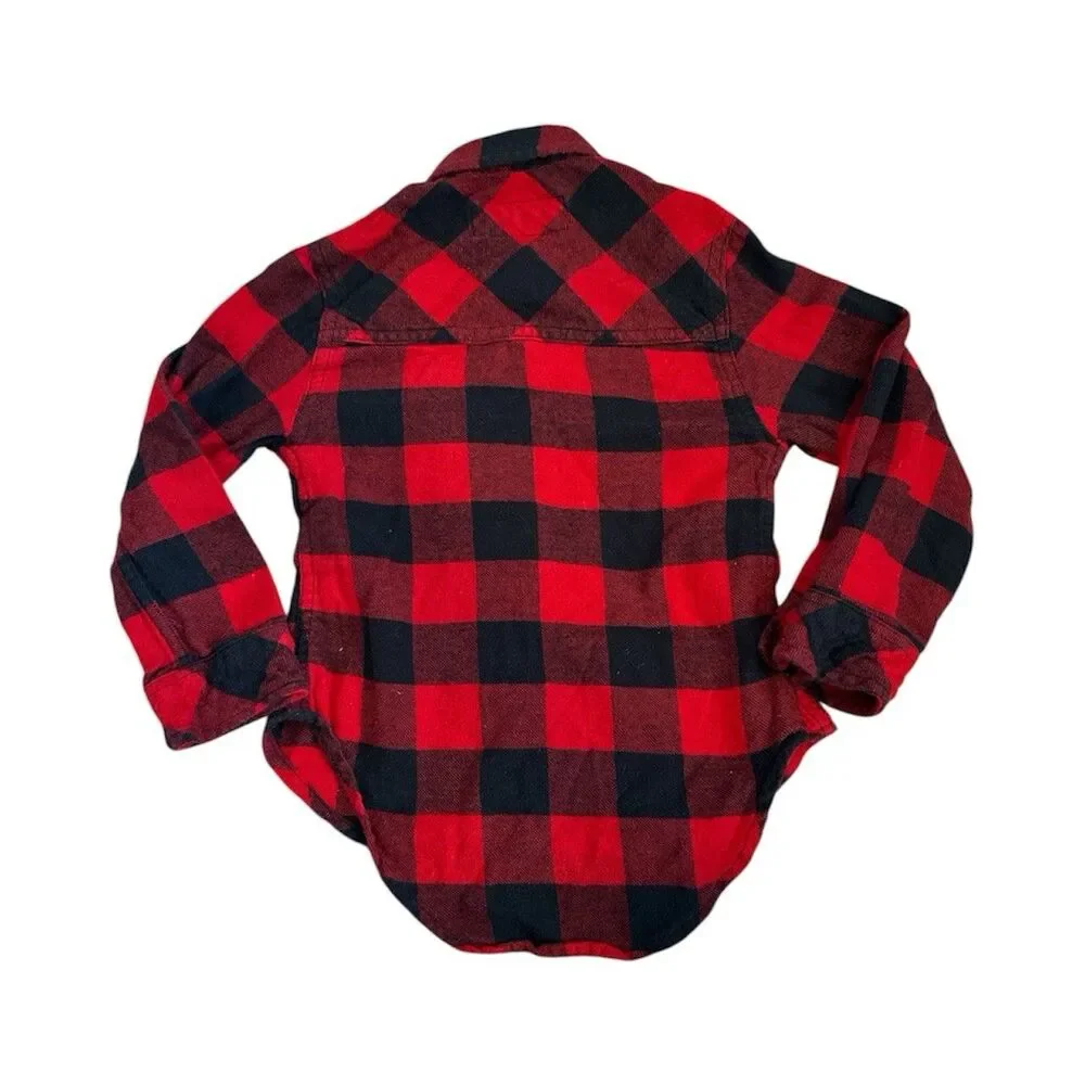 Abercrombie Kids Long Sleeve Flannel Red Plaid Button-Down Shirt Girls Size 3/4